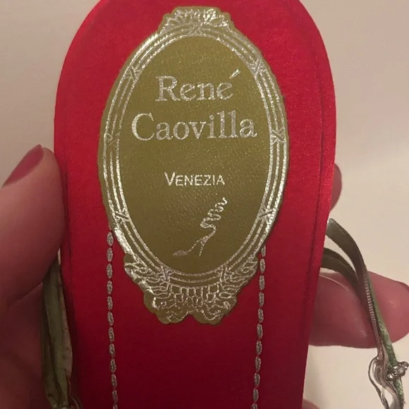 Rene Caovilla Red and Gold Embellished Heels - Picture 2 of 8